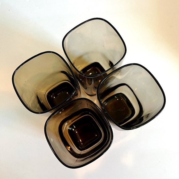 Set of Four MCM Libbey Carrington Tawny Smoke Brown Square Highball Tumblers - Picture 7 of 8
